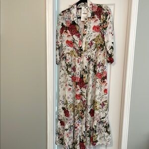 Zara Floral Midi Dress in Red and Green